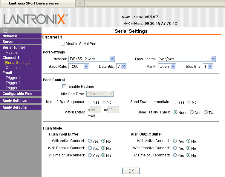 Lantronix gridconnect NET485 to EKM meter